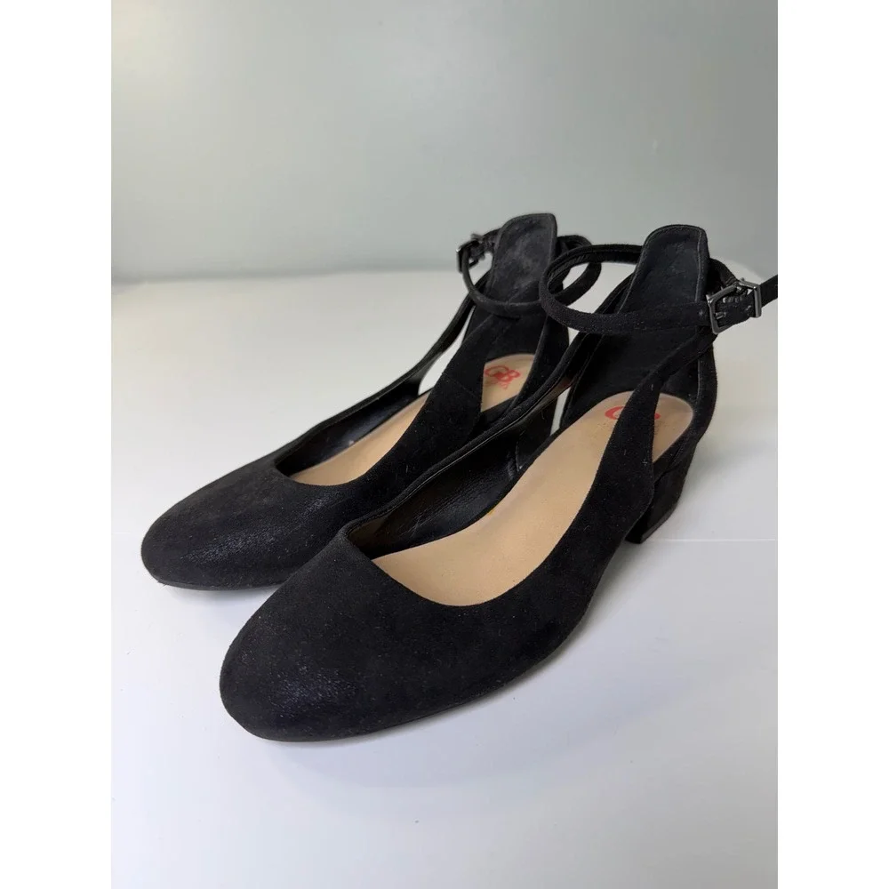 GB Girls Black Faux Suede D'Orsay Ankle Strap Block Heel Dress Shoes Kids Size 2